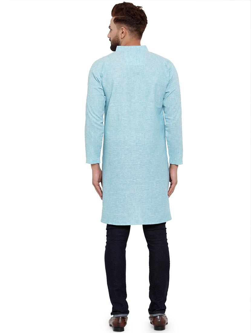 men mandarin neck solid long kurta - 21712107 - Standard Image - 3
