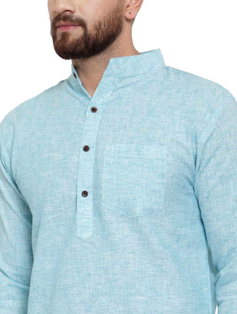 men mandarin neck solid long kurta - 21712107 - Standard Image - 5