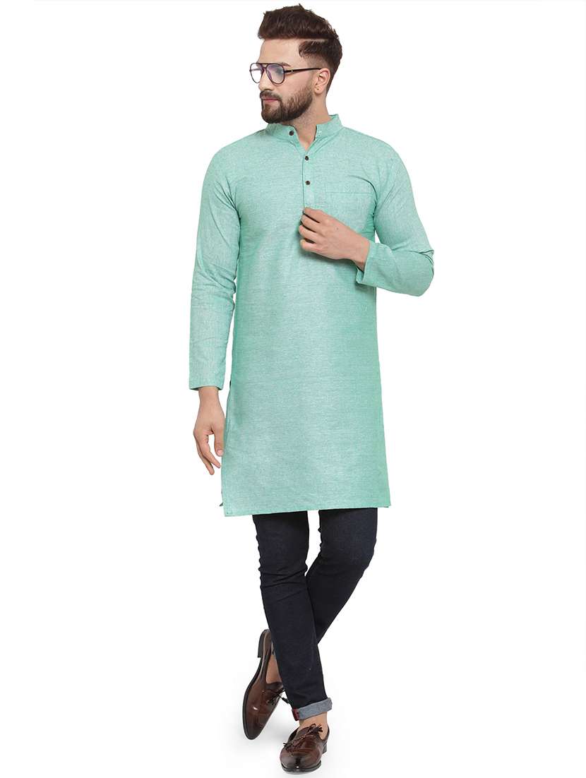 men mandarin neck solid long kurta - 21712108 - Zoom Image - 0