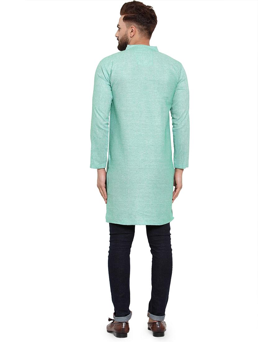 men mandarin neck solid long kurta - 21712108 - Standard Image - 3