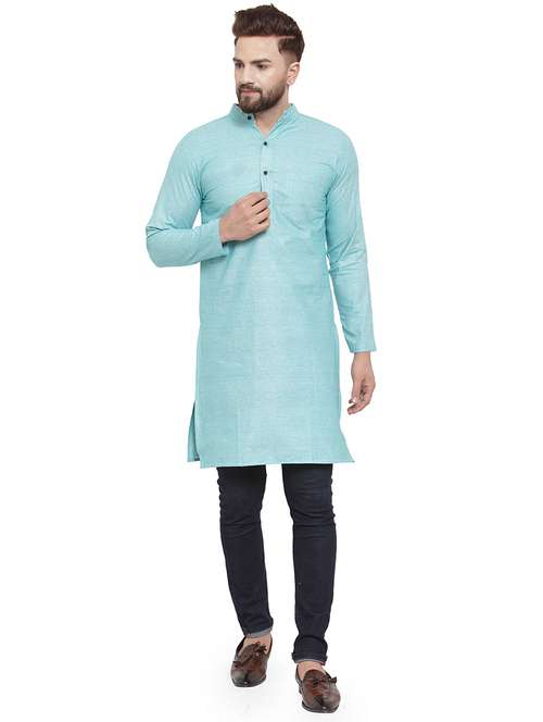 men mandarin neck solid long kurta - 21712109 - Standard Image - 0