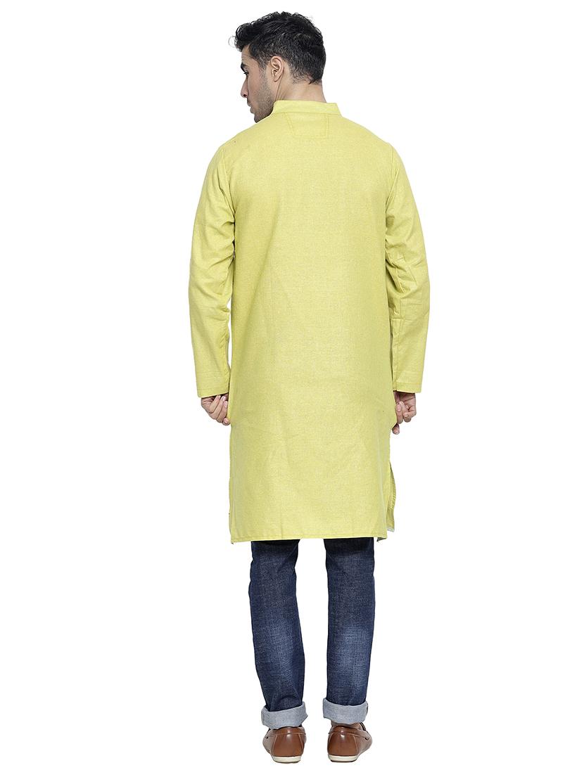 men mandarin neck solid long kurta - 21712110 - Standard Image - 3