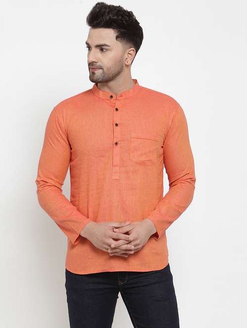 men mandarin neck solid short kurta - 21712113 - Standard Image - 0