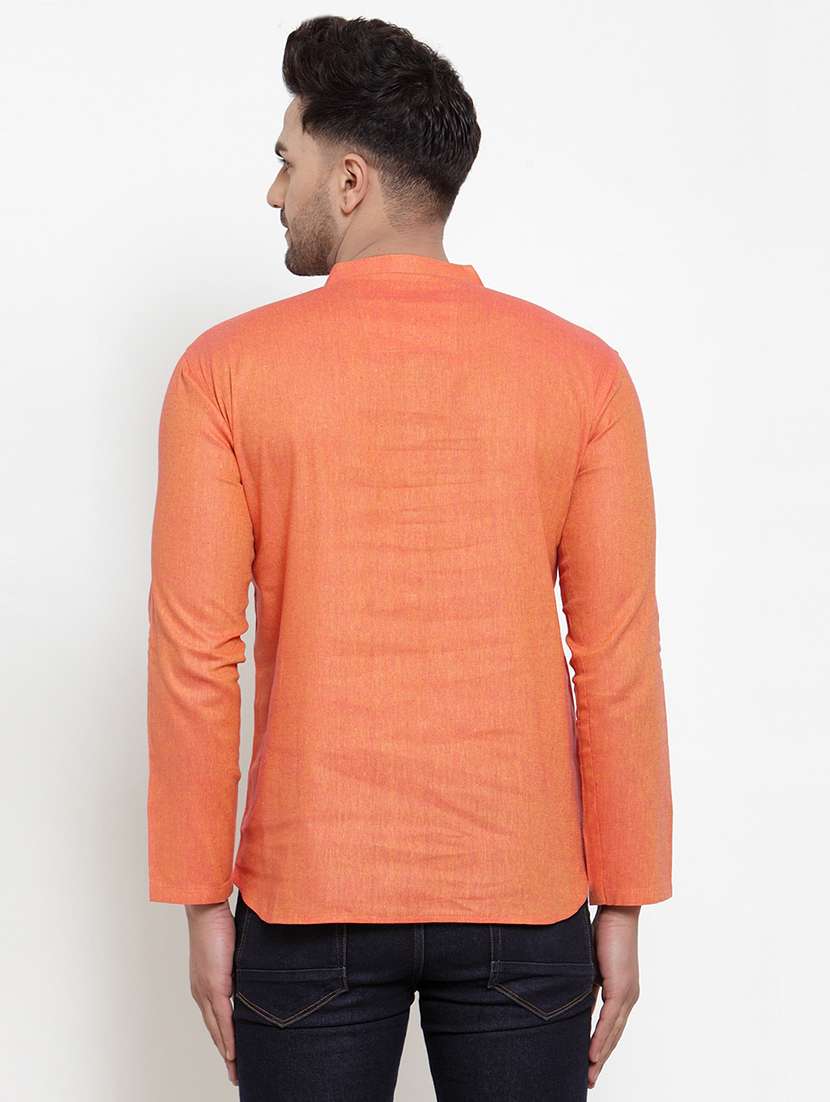 men mandarin neck solid short kurta - 21712113 - Standard Image - 3