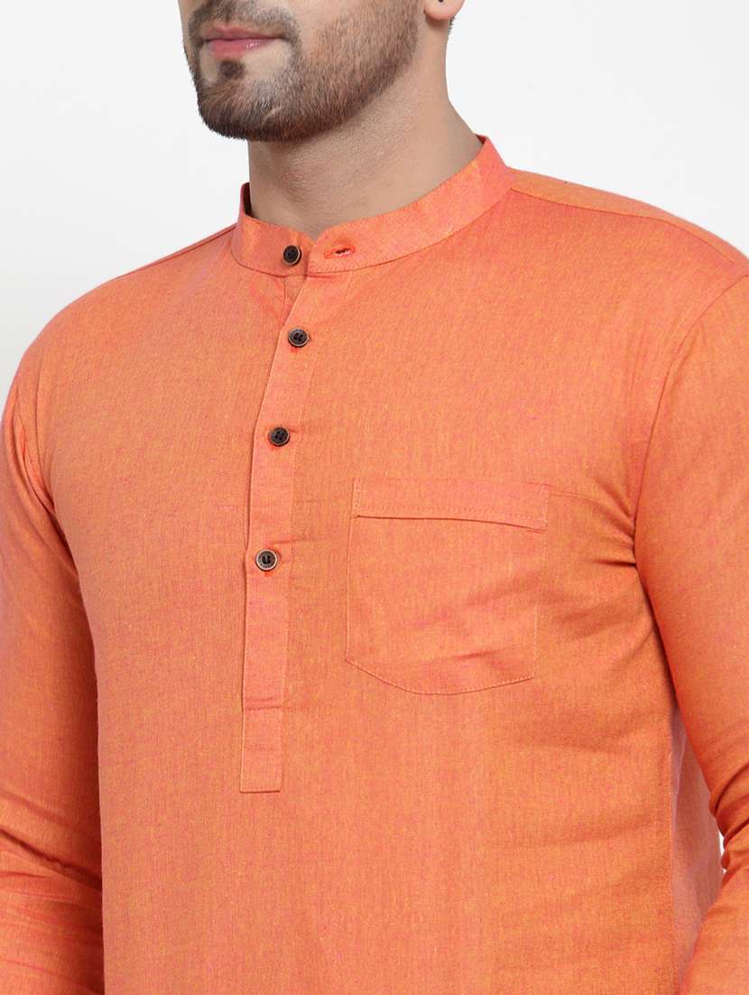 men mandarin neck solid short kurta - 21712113 - Standard Image - 5