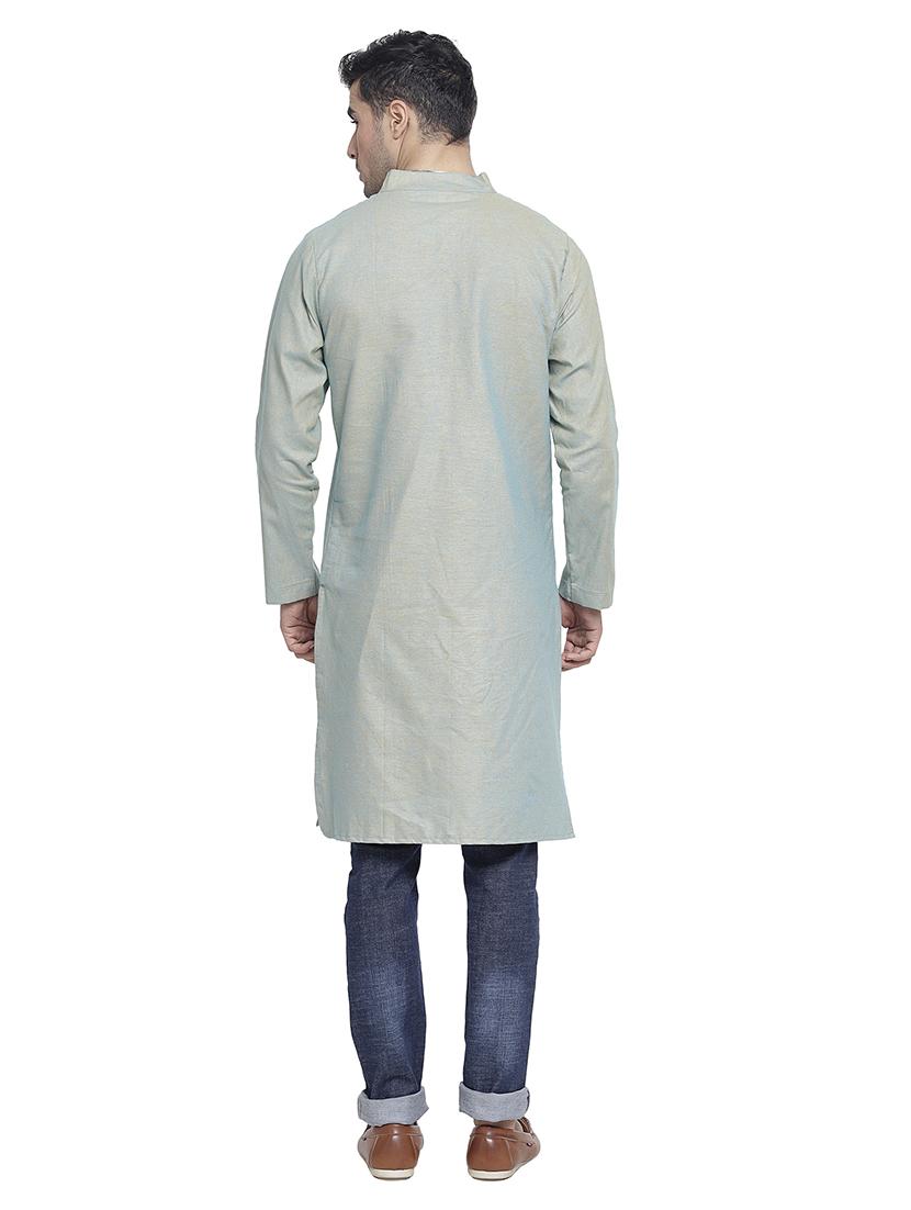 men mandarin neck solid long kurta - 21712114 - Standard Image - 3