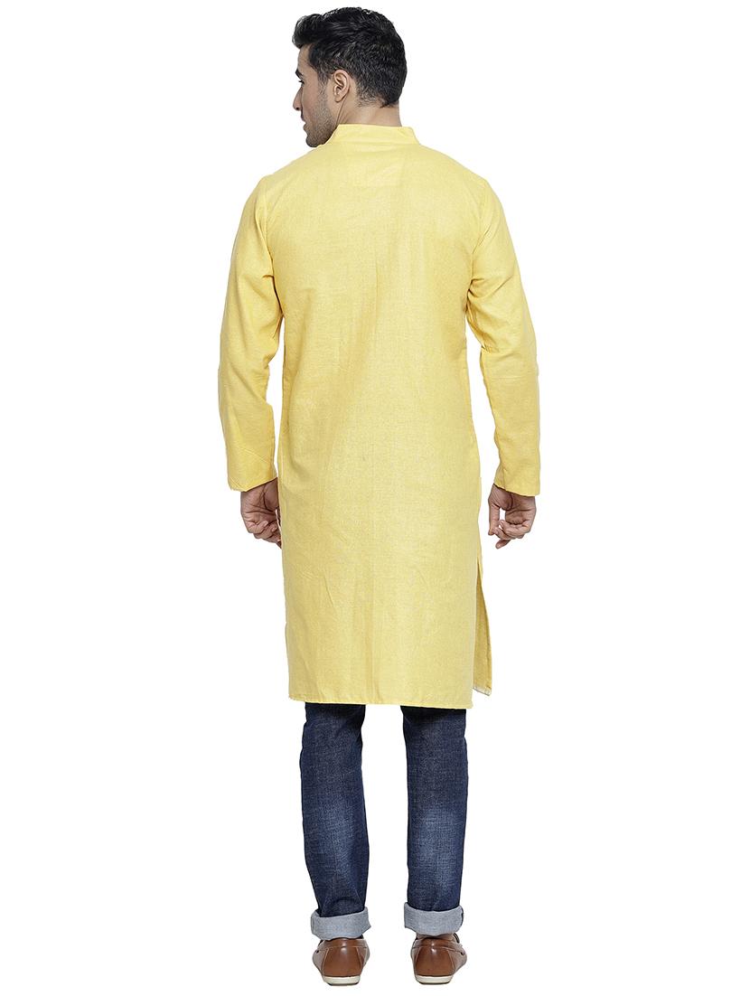 men mandarin neck solid long kurta - 21712116 - Standard Image - 3