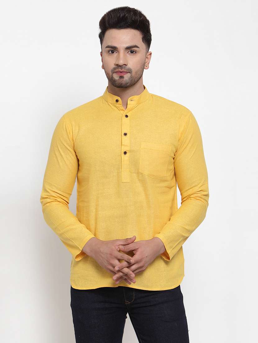 men mandarin neck solid short kurta