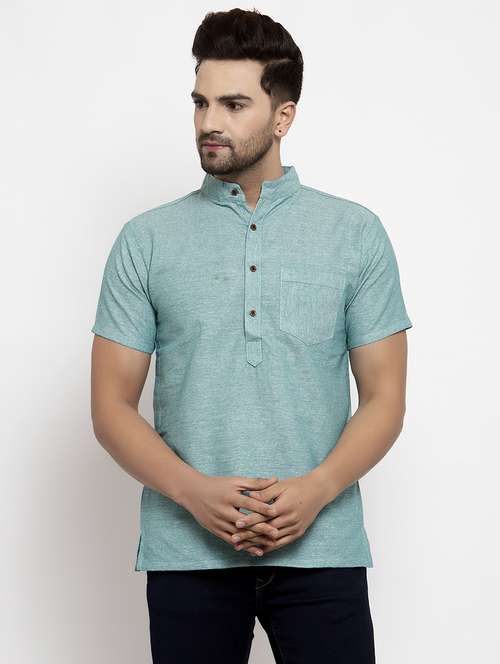 men mandarin neck solid short kurta - 21712120 - Standard Image - 0