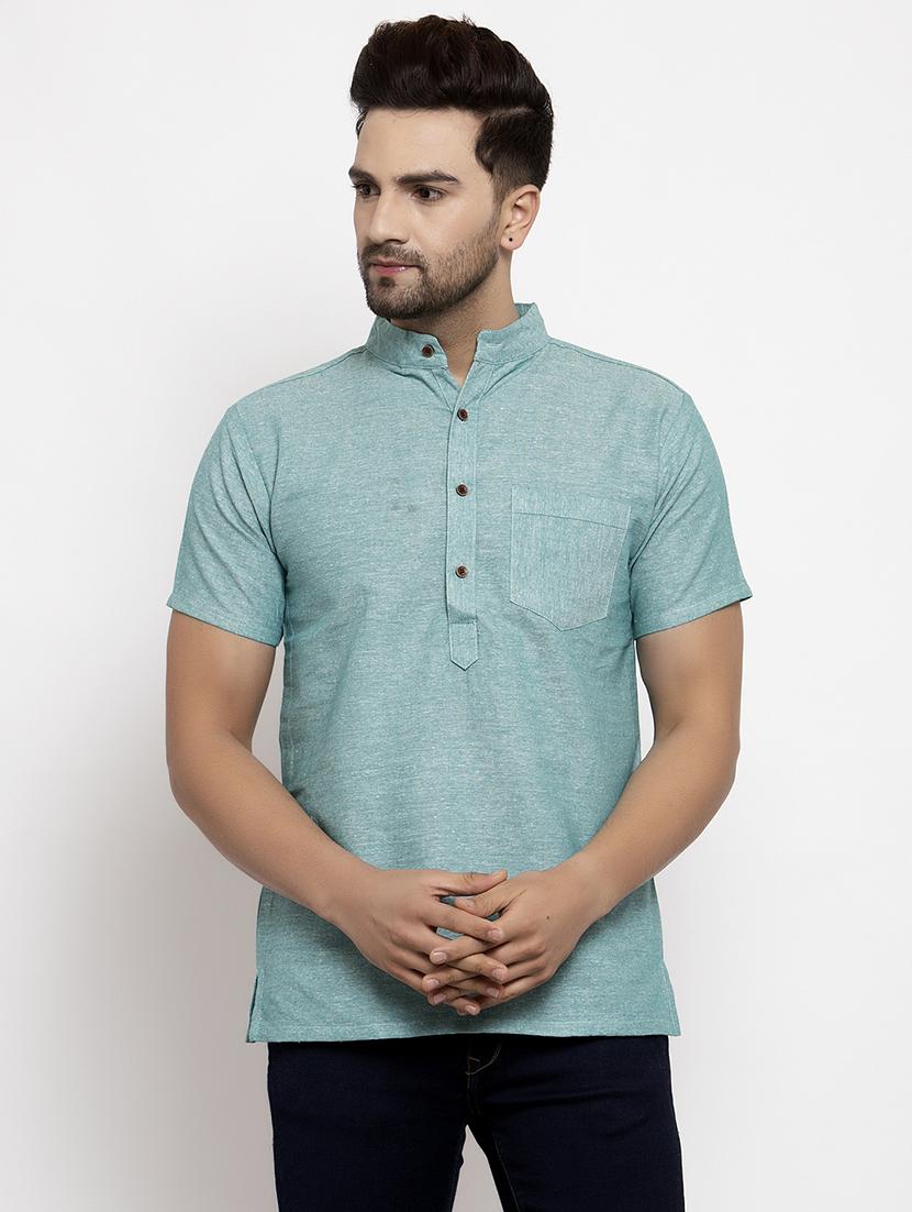 men mandarin neck solid short kurta - 21712120 - Zoom Image - 0