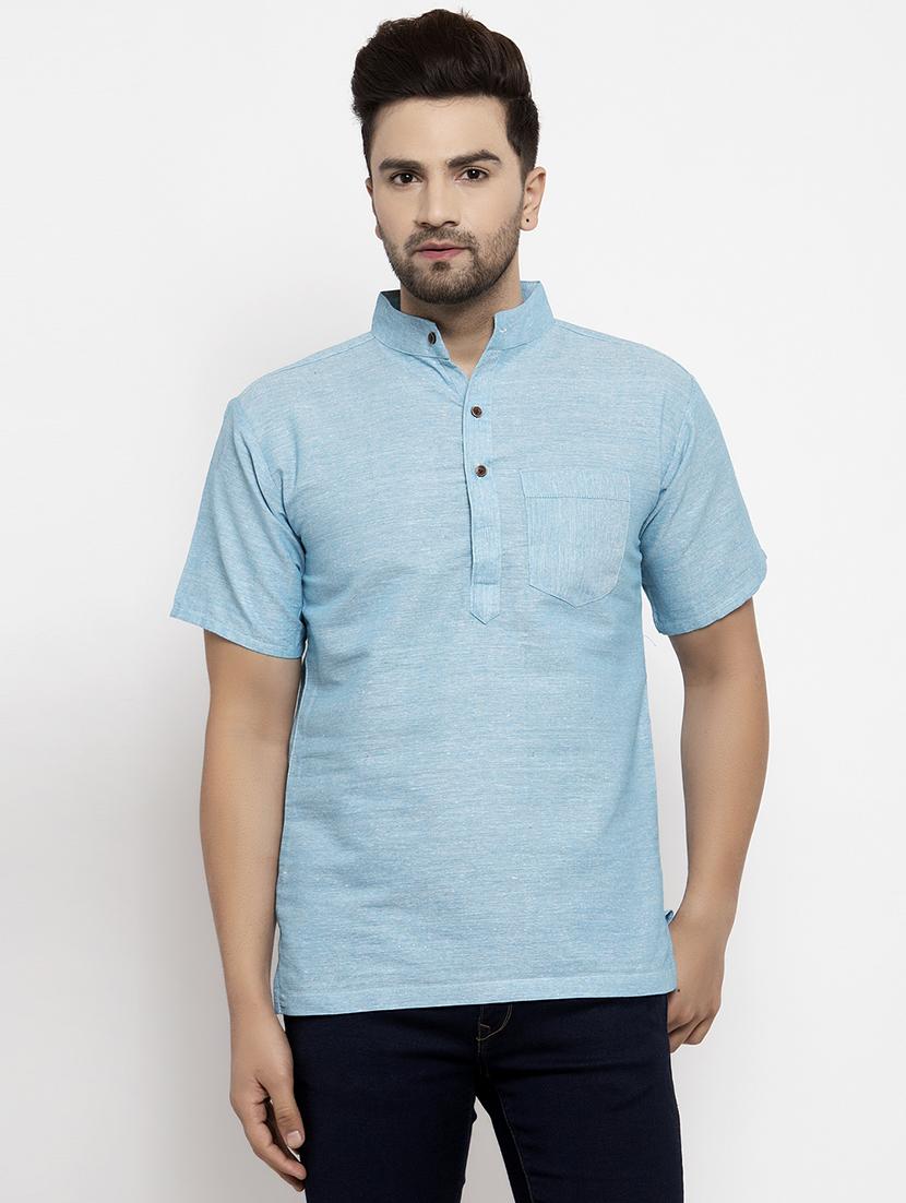 men mandarin neck solid short kurta - 21712121 - Zoom Image - 0