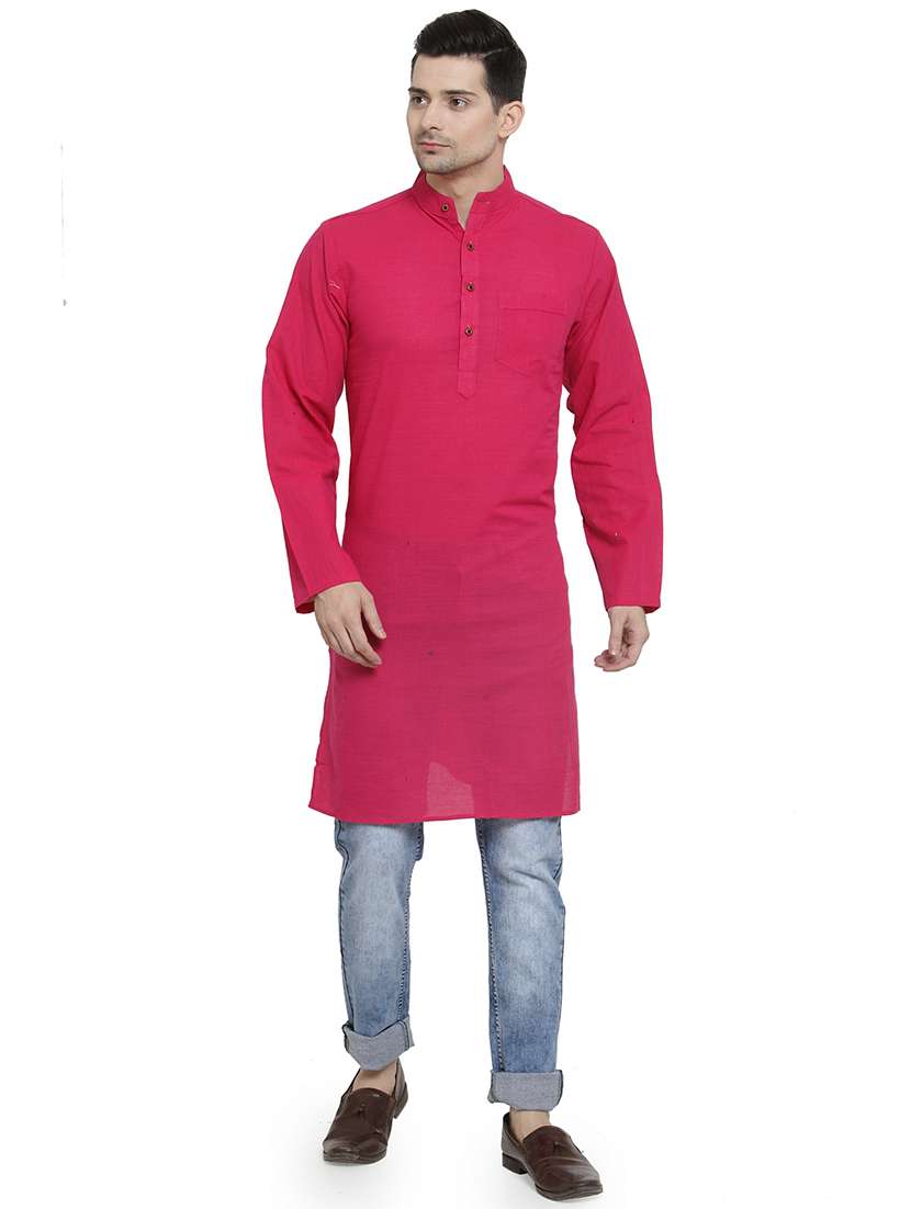 men mandarin neck solid long kurta - 21712124 -  Zoom Image - 0