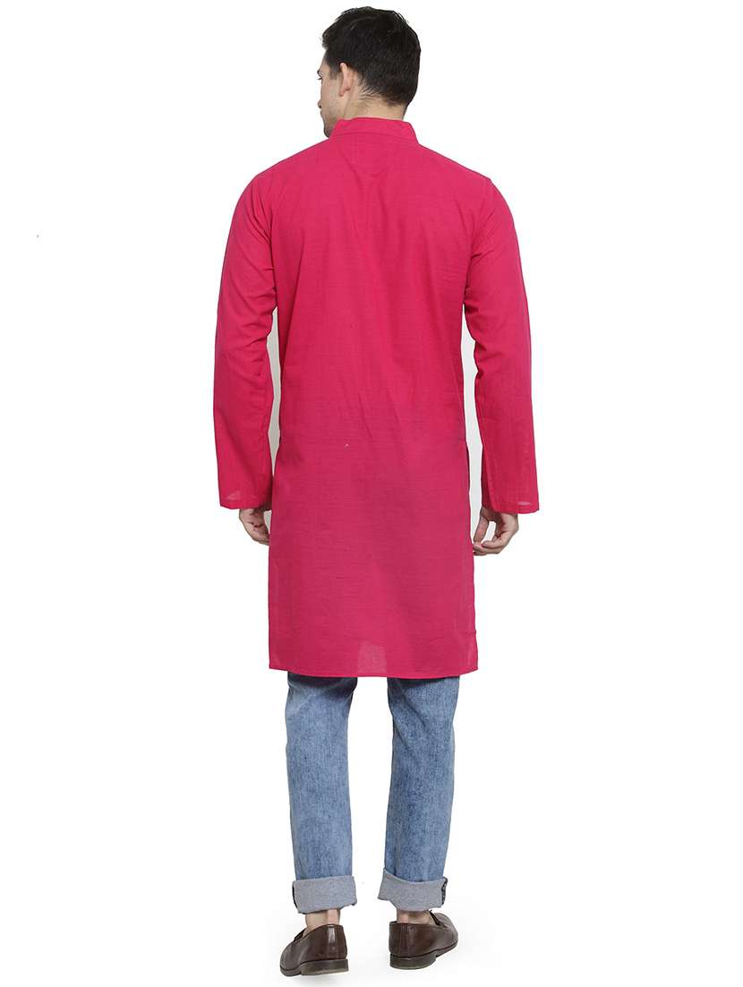 men mandarin neck solid long kurta - 21712124 - Standard Image - 3