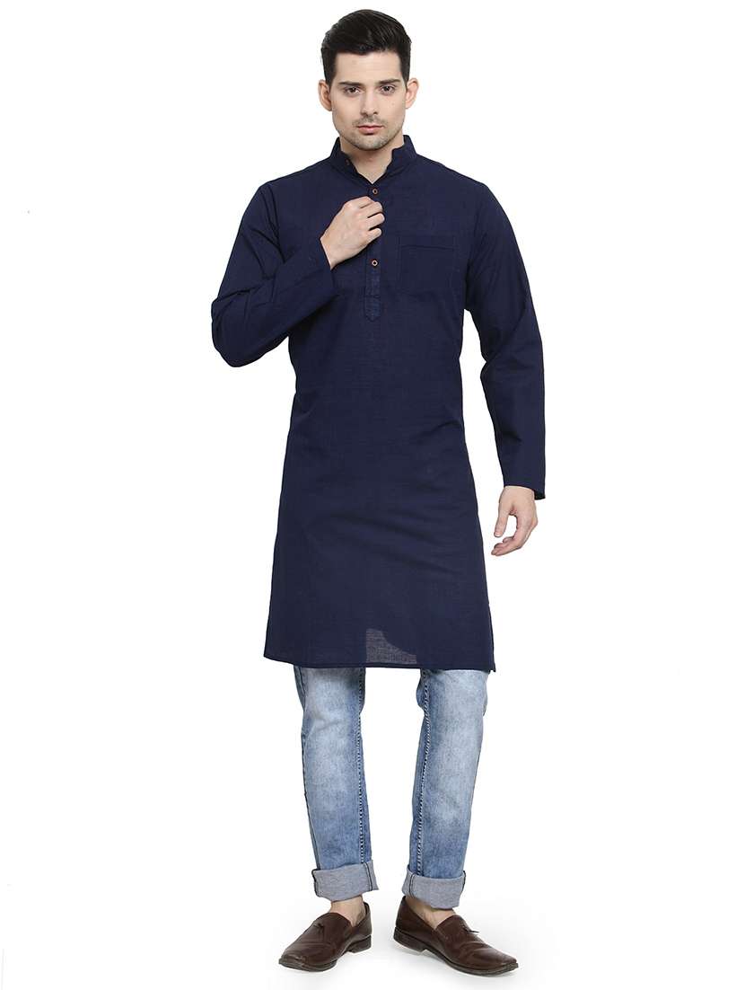 men mandarin neck solid long kurta