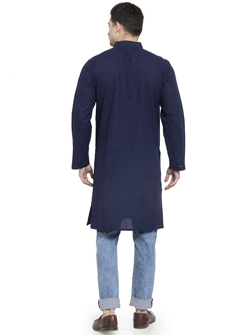 men mandarin neck solid long kurta - 21712126 -  Standard Image - 3