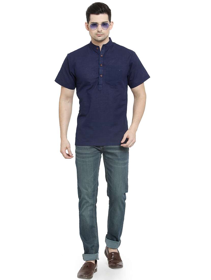 men mandarin neck solid short kurta - 21712127 -  Standard Image - 3