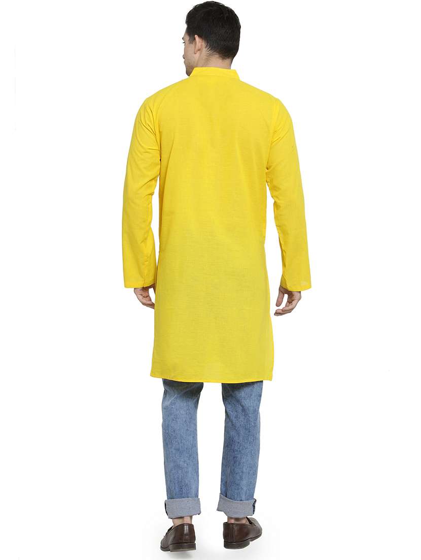 men mandarin neck solid long kurta - 21712128 - Standard Image - 3