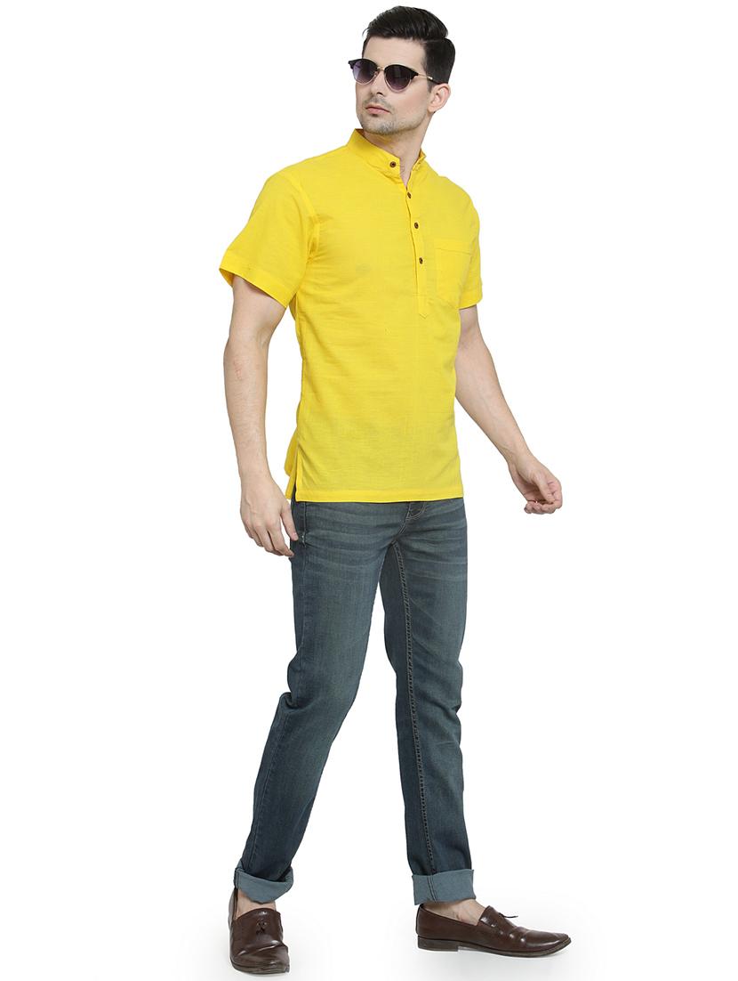 men mandarin neck solid short kurta - 21712129 - Standard Image - 3