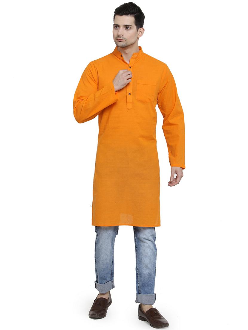 men mandarin neck solid long kurta