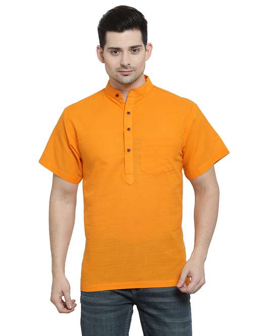 men mandarin neck solid short kurta - 21712131 -  Standard Image - 0