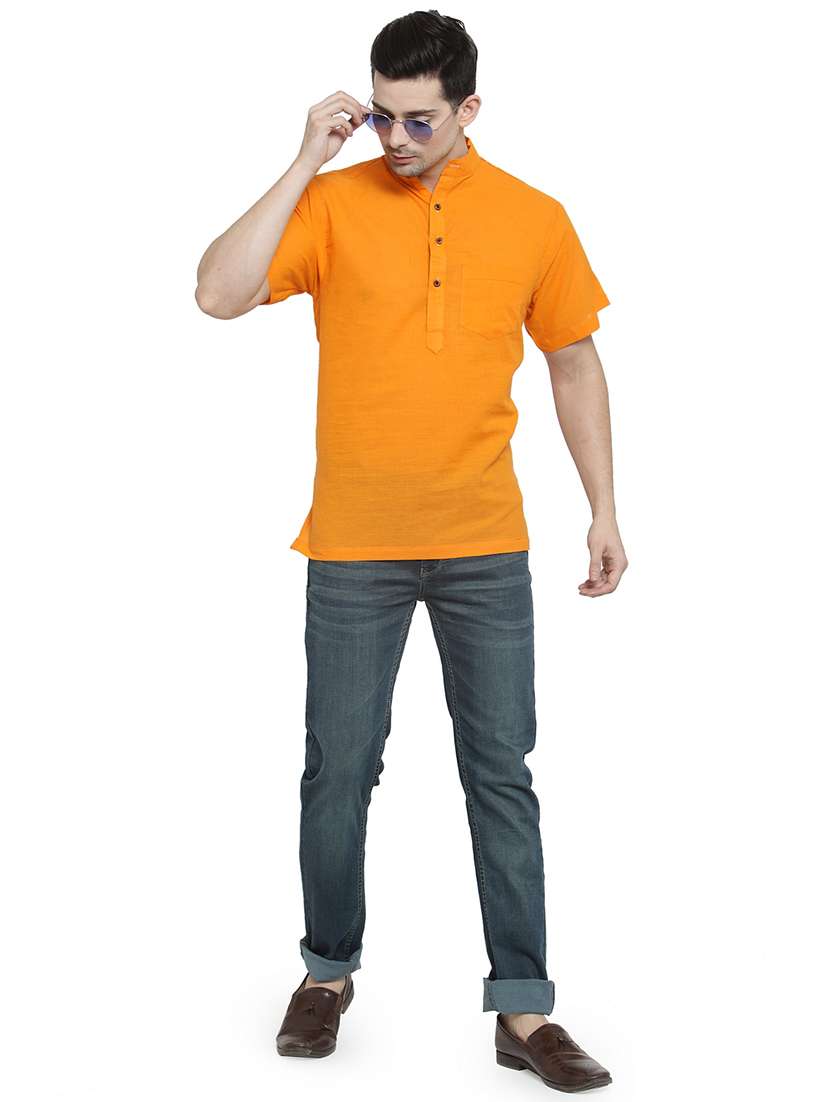 men mandarin neck solid short kurta - 21712131 -  Standard Image - 3