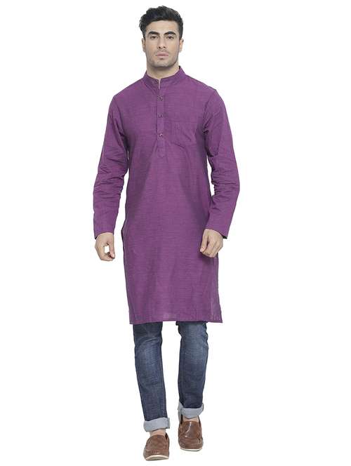 men mandarin neck solid long kurta - 21712134 - Standard Image - 0