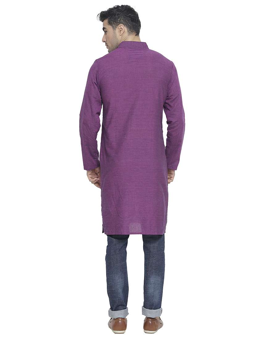 men mandarin neck solid long kurta - 21712134 - Standard Image - 3