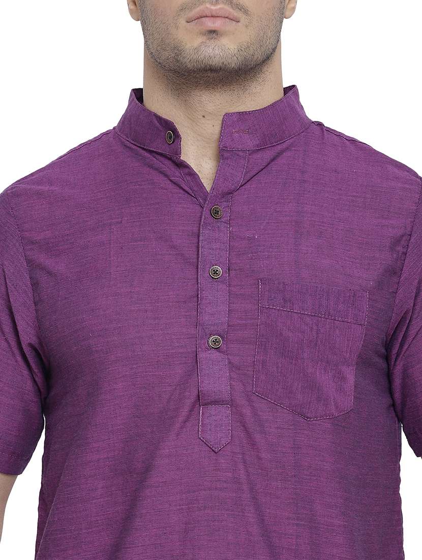 men mandarin neck solid short kurta - 21712135 -  Standard Image - 5