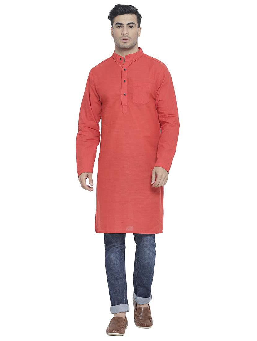 men mandarin neck solid long kurta