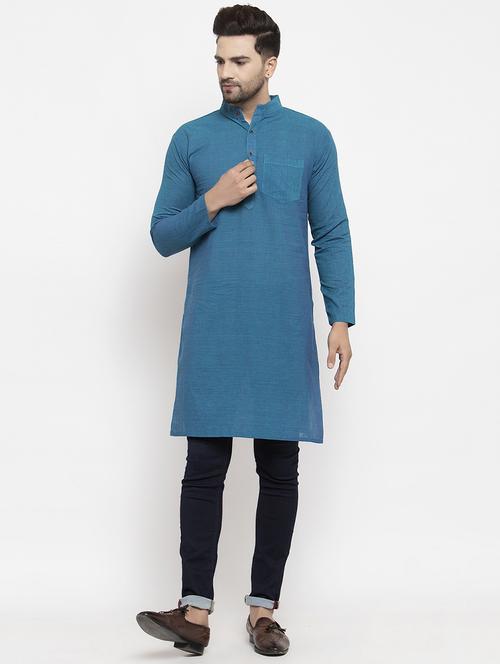men mandarin neck solid long kurta - 21712138 -  Standard Image - 0