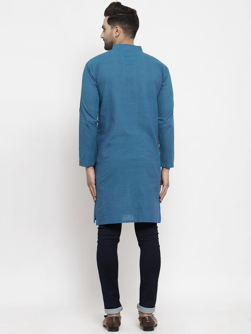 men mandarin neck solid long kurta - 21712138 - Standard Image - 3