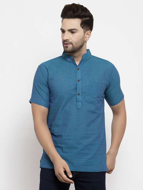 men mandarin neck solid short kurta - 21712139 -  Standard Image - 0