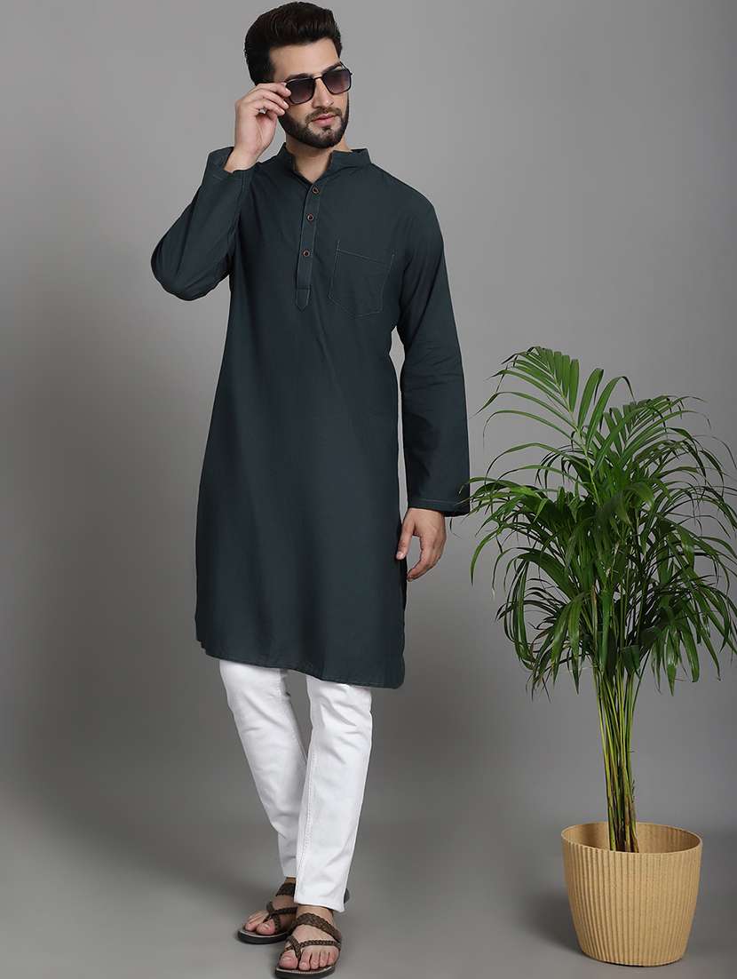 men mandarin neck solid long kurta