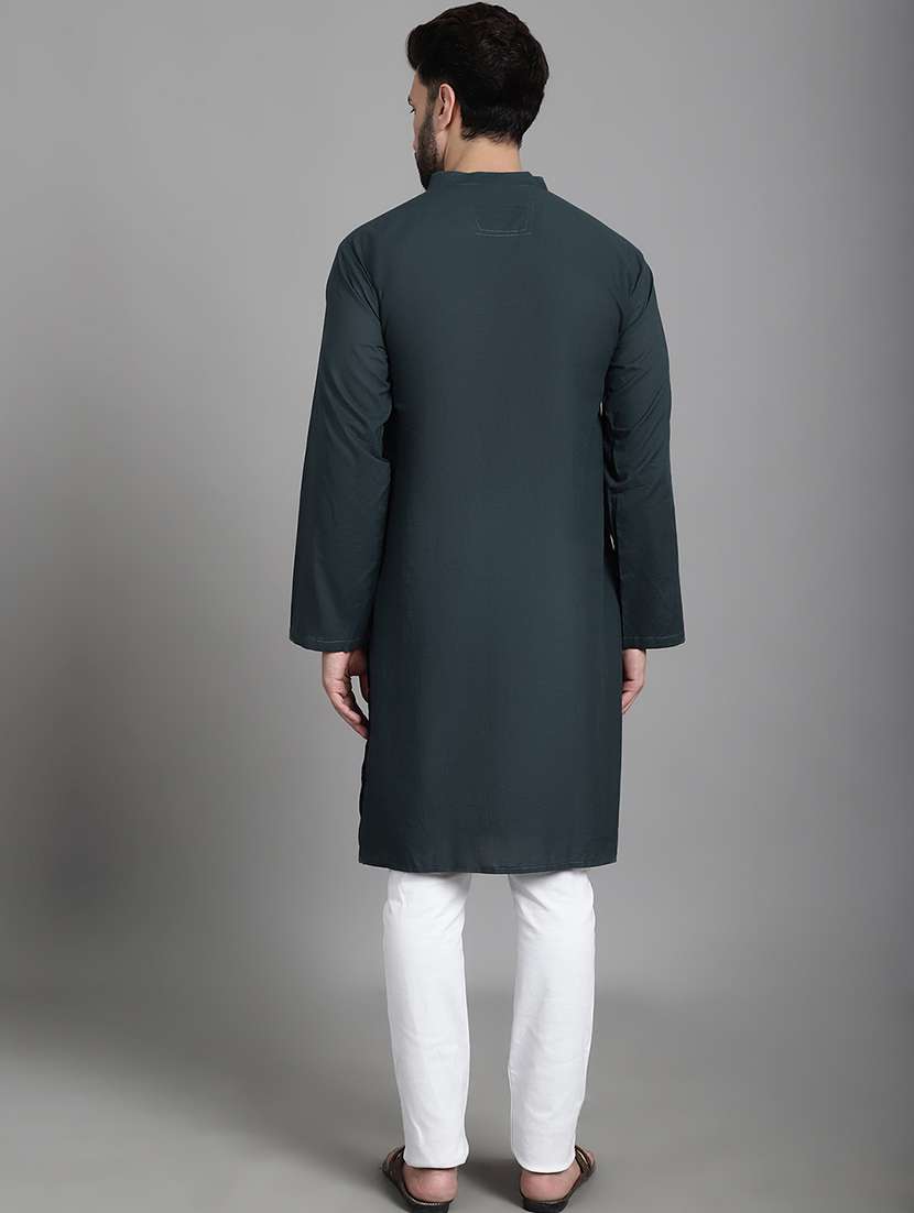 men mandarin neck solid long kurta - 21712140 - Standard Image - 3