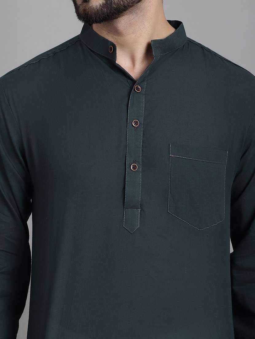 men mandarin neck solid long kurta - 21712140 - Standard Image - 5