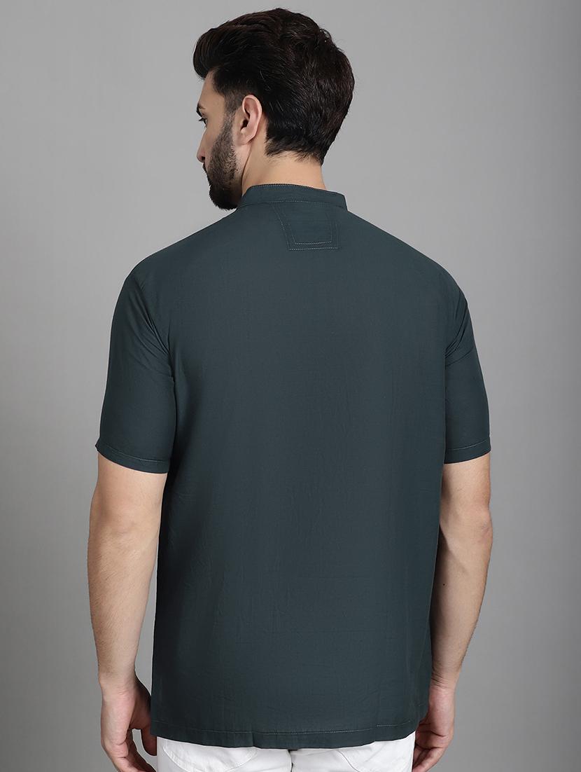 men mandarin neck solid short kurta - 21712141 - Standard Image - 3