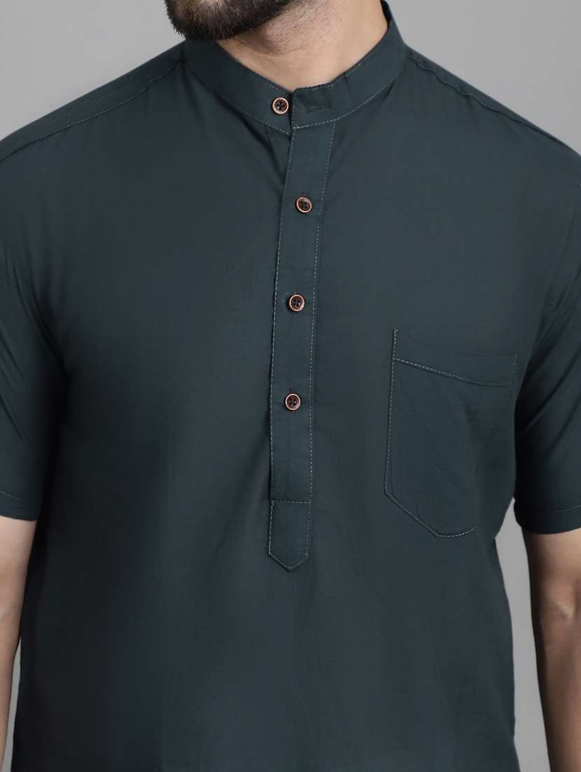 men mandarin neck solid short kurta - 21712141 - Standard Image - 5