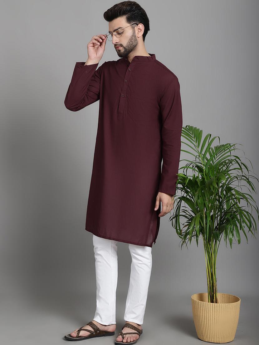 men mandarin neck solid long kurta