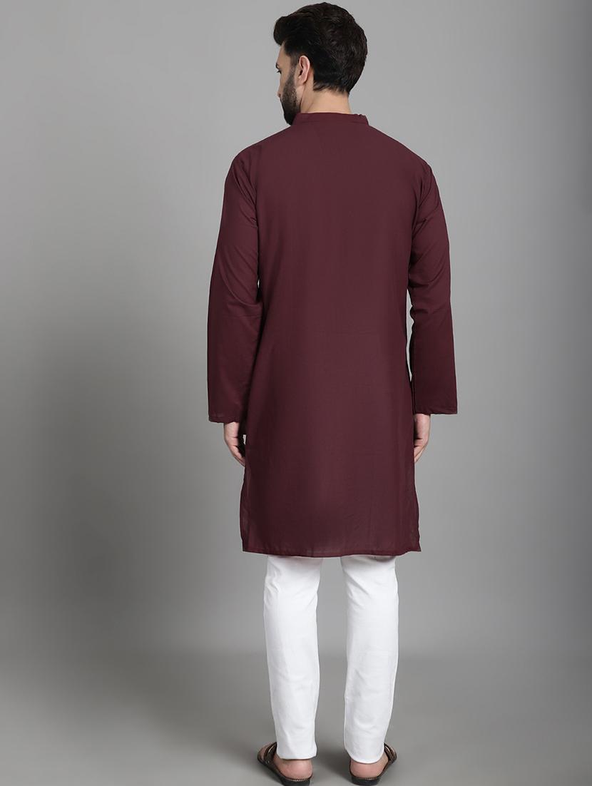 men mandarin neck solid long kurta - 21712142 - Standard Image - 3