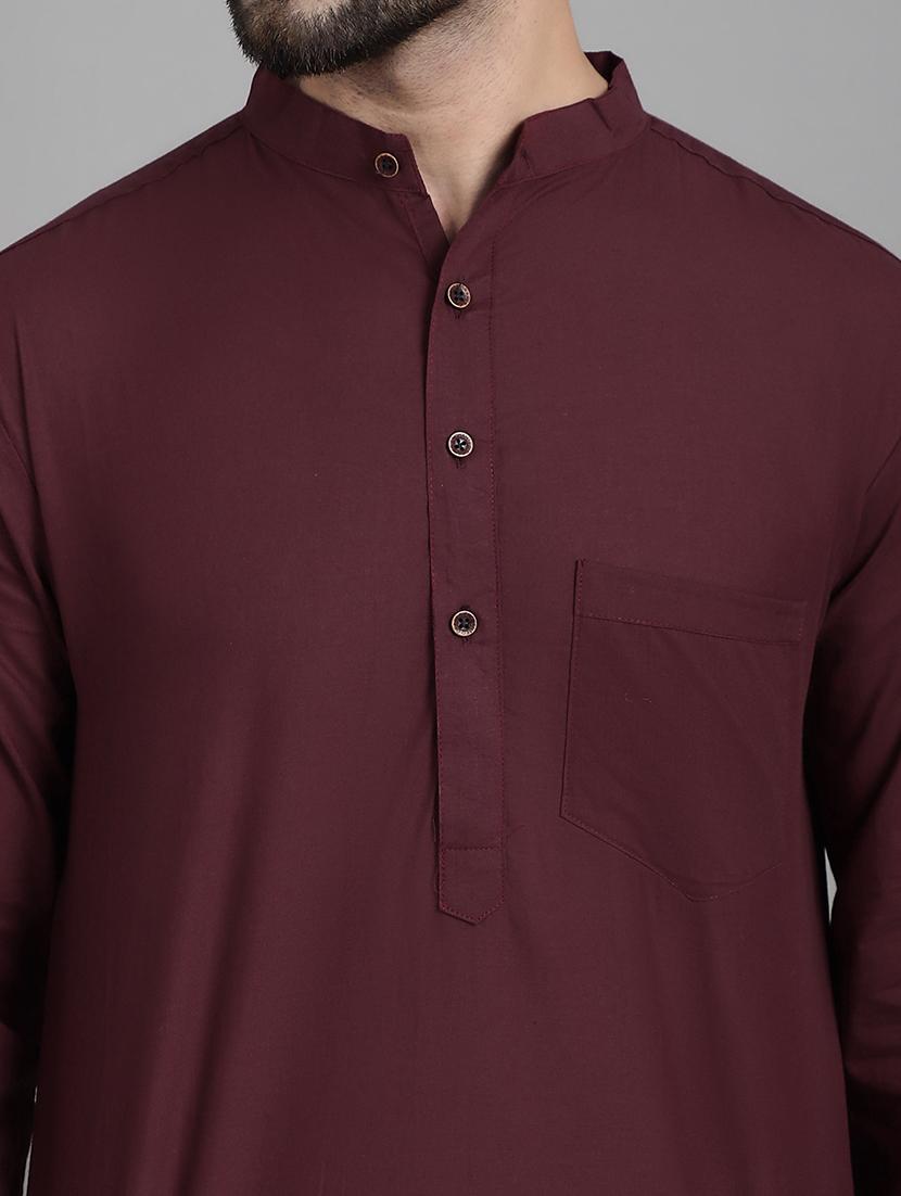 men mandarin neck solid long kurta - 21712142 - Standard Image - 5