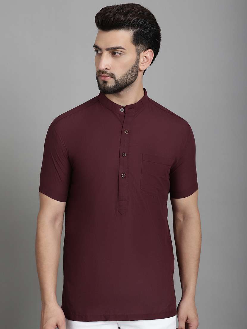 men mandarin neck solid short kurta - 21712143 -  Zoom Image - 0