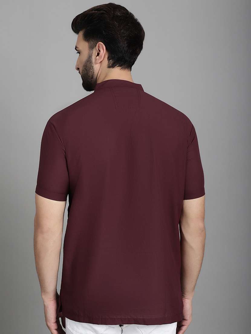 men mandarin neck solid short kurta - 21712143 - Standard Image - 3
