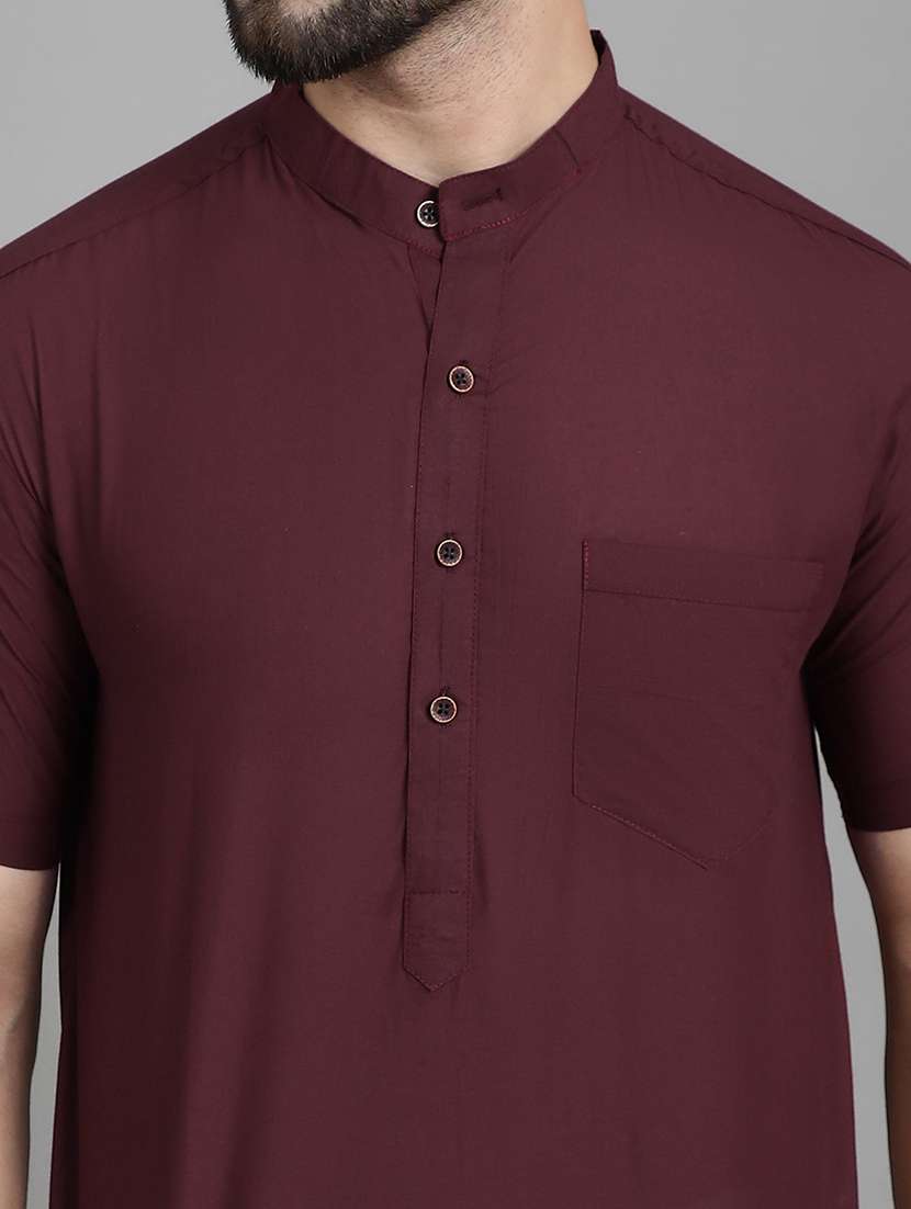 men mandarin neck solid short kurta - 21712143 - Standard Image - 5