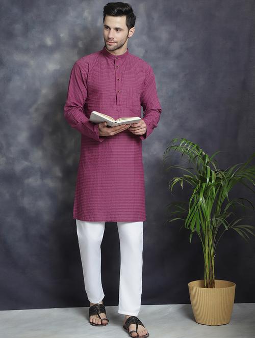 men mandarin neck striped long kurta - 21712144 - Standard Image - 0