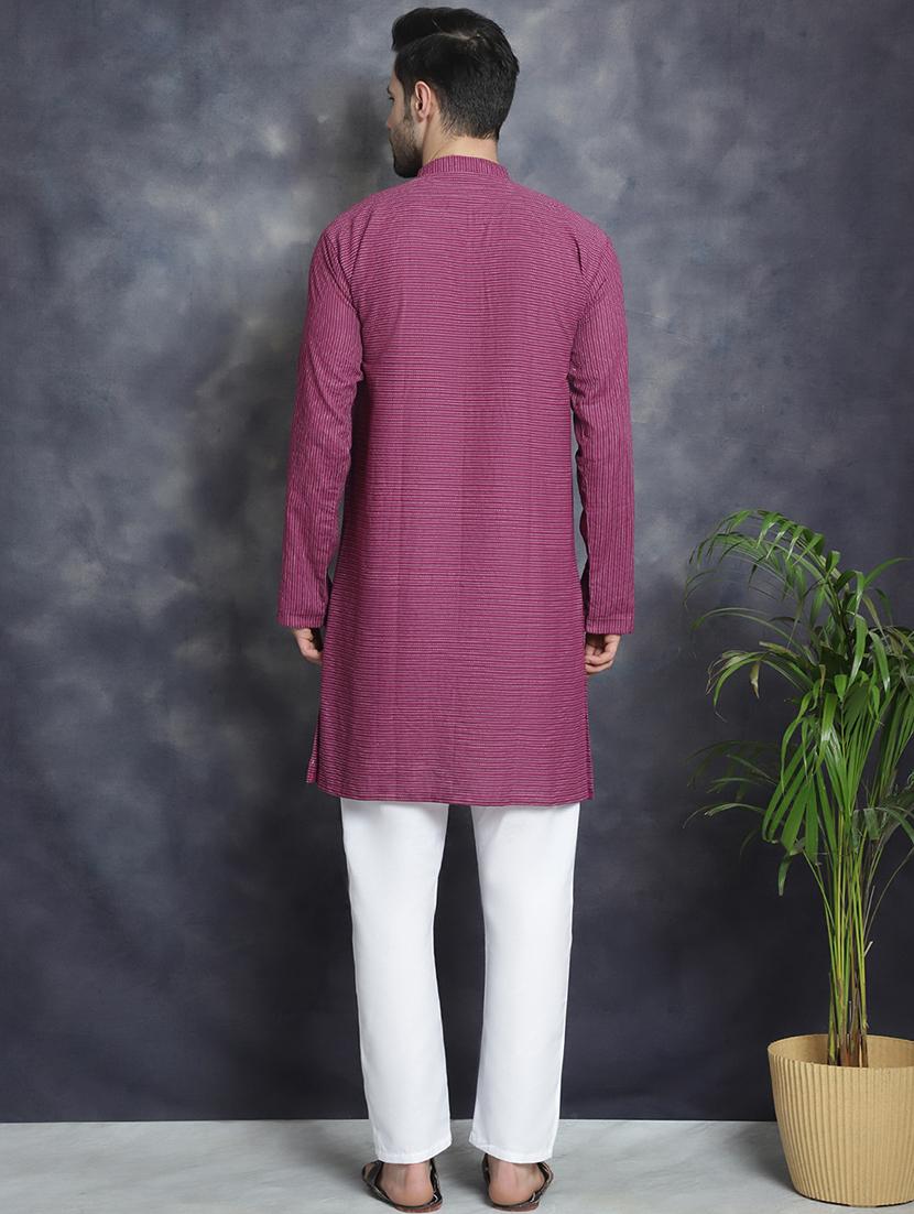 men mandarin neck striped long kurta - 21712144 - Standard Image - 3