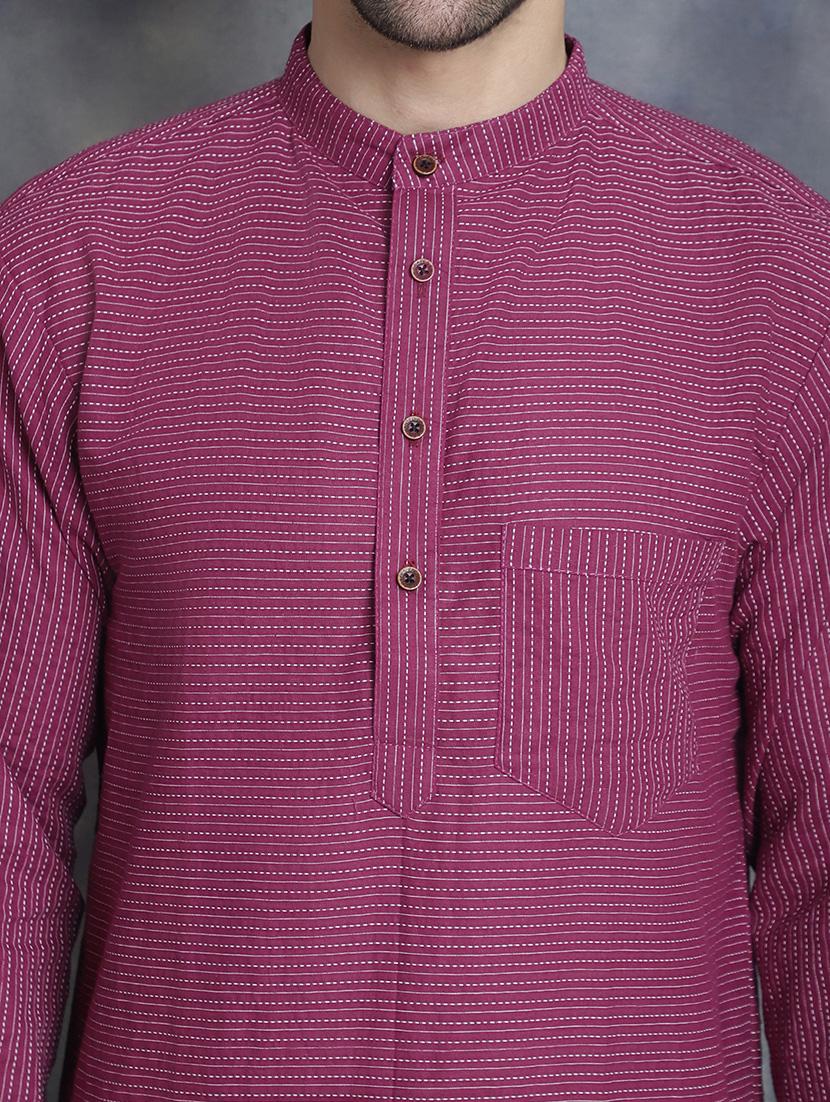 men mandarin neck striped long kurta - 21712144 - Standard Image - 5