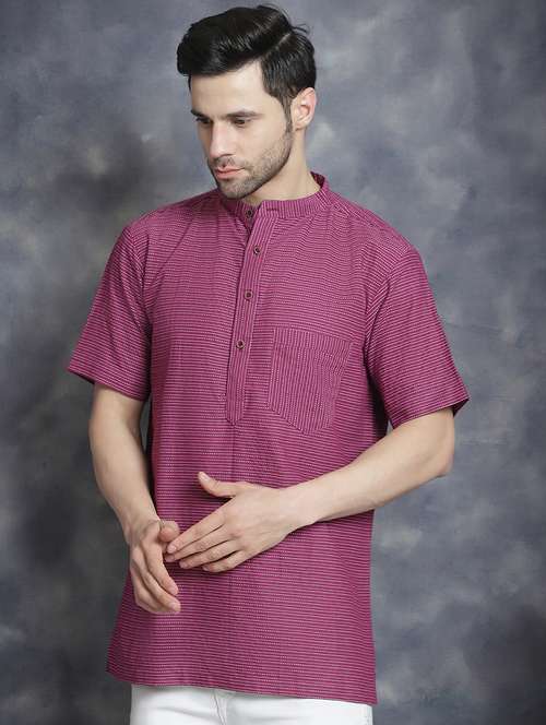 men mandarin neck striped short kurta - 21712145 -  Standard Image - 0