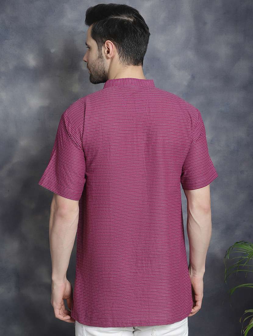 men mandarin neck striped short kurta - 21712145 -  Standard Image - 3