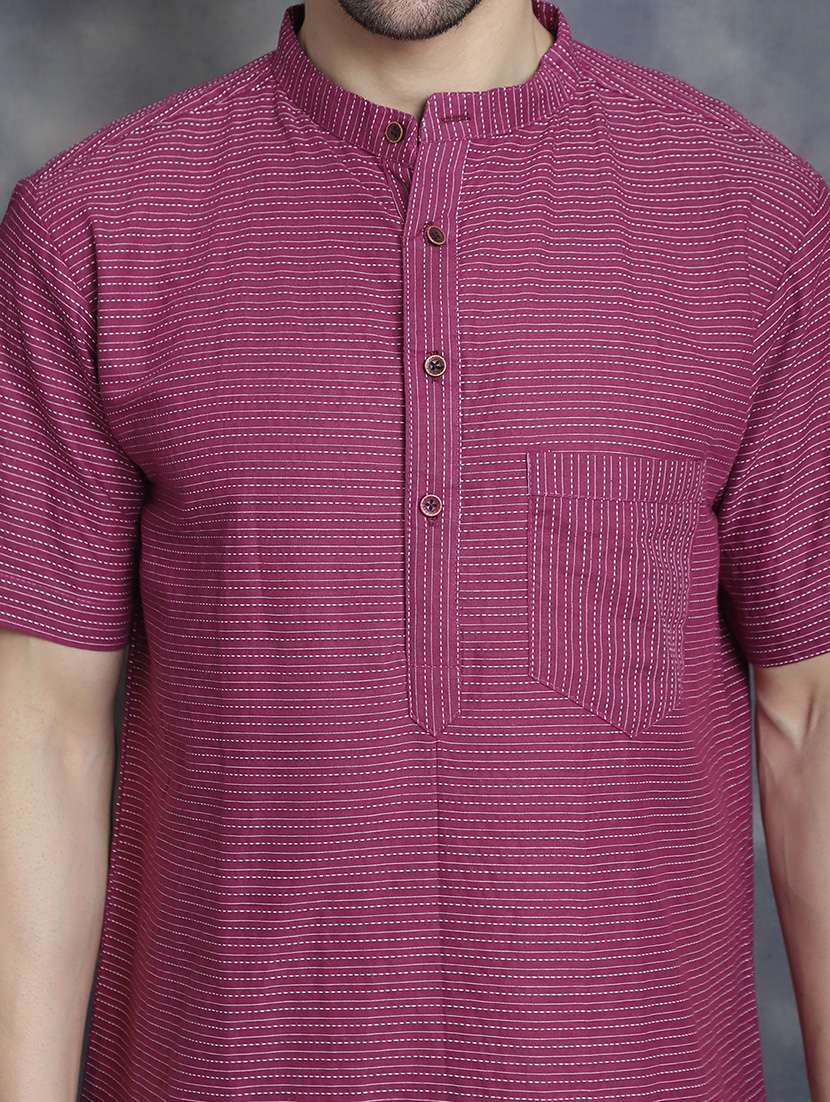 men mandarin neck striped short kurta - 21712145 -  Standard Image - 5