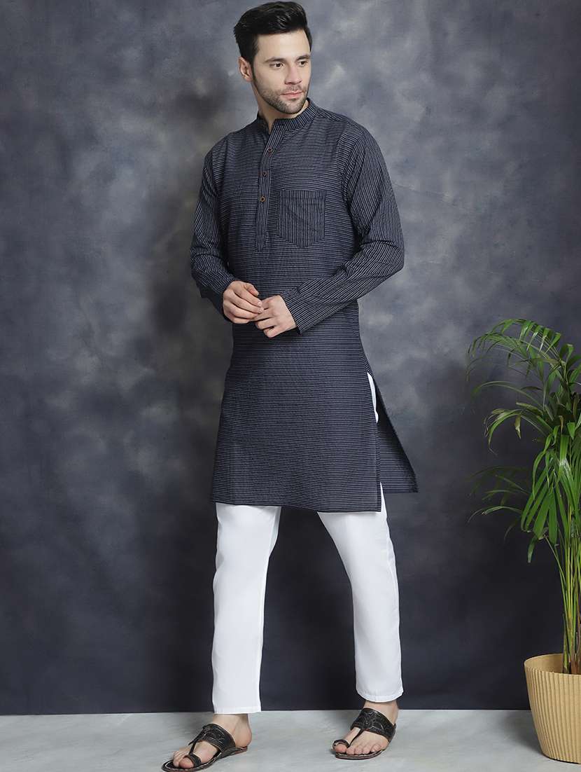 men mandarin neck striped long kurta